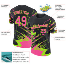Load image into Gallery viewer, Custom Black Pink-Neon Green Brush Stroke Shatter Splatter Performance T-Shirt
