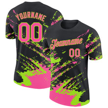 Load image into Gallery viewer, Custom Black Pink-Neon Green Brush Stroke Shatter Splatter Performance T-Shirt

