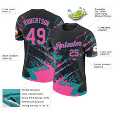 Load image into Gallery viewer, Custom Black Pink-Teal Brush Stroke Shatter Splatter Performance T-Shirt
