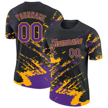 Load image into Gallery viewer, Custom Black Purple-Gold Brush Stroke Shatter Splatter Performance T-Shirt
