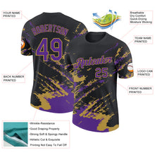 Load image into Gallery viewer, Custom Black Purple-Old Gold Brush Stroke Shatter Splatter Performance T-Shirt

