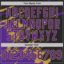 Load image into Gallery viewer, Custom Black Purple-Old Gold Brush Stroke Shatter Splatter Performance T-Shirt
