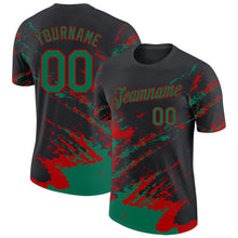 Load image into Gallery viewer, Custom Black Kelly Green-Red Brush Stroke Shatter Splatter Performance T-Shirt
