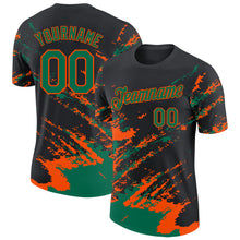 Load image into Gallery viewer, Custom Black Kelly Green-Orange Brush Stroke Shatter Splatter Performance T-Shirt
