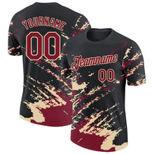 Load image into Gallery viewer, Custom Black Crimson-Cream Brush Stroke Shatter Splatter Performance T-Shirt
