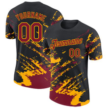 Load image into Gallery viewer, Custom Black Crimson-Gold Brush Stroke Shatter Splatter Performance T-Shirt
