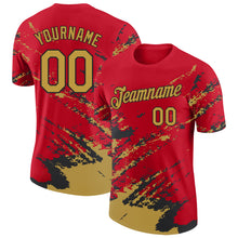Load image into Gallery viewer, Custom Red Old Gold-Black Brush Stroke Shatter Splatter Performance T-Shirt
