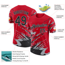 Load image into Gallery viewer, Custom Red Black-Gray Brush Stroke Shatter Splatter Performance T-Shirt
