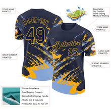 Load image into Gallery viewer, Custom Navy Light Blue-Gold Brush Stroke Shatter Splatter Performance T-Shirt
