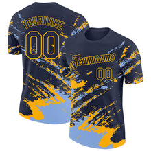 Load image into Gallery viewer, Custom Navy Light Blue-Gold Brush Stroke Shatter Splatter Performance T-Shirt
