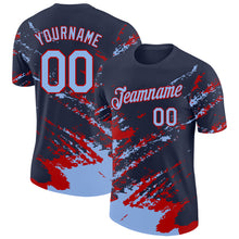 Загрузить изображение в средство просмотра галереи, Custom Navy Light Blue-Red Brush Stroke Shatter Splatter Performance T-Shirt
