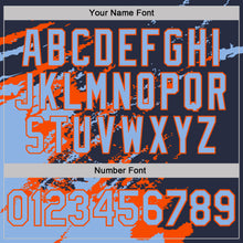 Load image into Gallery viewer, Custom Navy Light Blue-Orange Brush Stroke Shatter Splatter Performance T-Shirt
