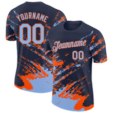 Load image into Gallery viewer, Custom Navy Light Blue-Orange Brush Stroke Shatter Splatter Performance T-Shirt
