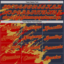 Load image into Gallery viewer, Custom Navy Red-Old Gold Brush Stroke Shatter Splatter Performance T-Shirt
