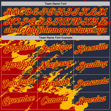 Load image into Gallery viewer, Custom Navy Red-Gold Brush Stroke Shatter Splatter Performance T-Shirt
