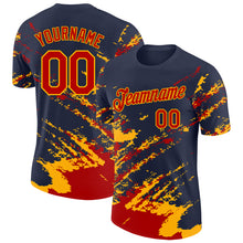 Load image into Gallery viewer, Custom Navy Red-Gold Brush Stroke Shatter Splatter Performance T-Shirt
