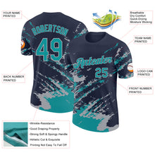 Загрузить изображение в средство просмотра галереи, Custom Navy Teal-Gray Brush Stroke Shatter Splatter Performance T-Shirt
