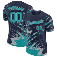 Загрузить изображение в средство просмотра галереи, Custom Navy Teal-Gray Brush Stroke Shatter Splatter Performance T-Shirt
