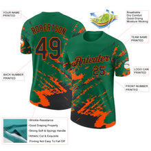 Load image into Gallery viewer, Custom Kelly Green Black-Orange Brush Stroke Shatter Splatter Performance T-Shirt
