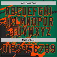 Load image into Gallery viewer, Custom Kelly Green Black-Orange Brush Stroke Shatter Splatter Performance T-Shirt
