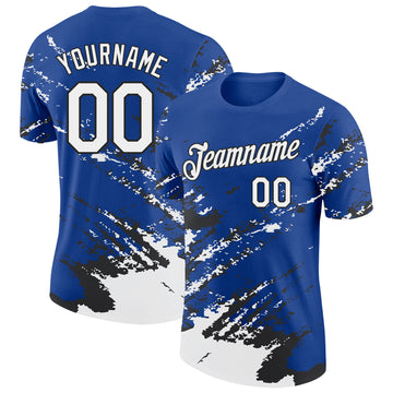 Custom Royal White-Black Brush Stroke Shatter Splatter Performance T-Shirt