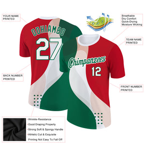 Custom Red White-Kelly Green 3D Mexico Performance T-Shirt