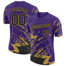 Загрузить изображение в средство просмотра галереи, Custom Purple Black-Old Gold Brush Stroke Shatter Splatter Performance T-Shirt
