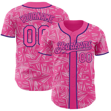 Custom Pink Light Pink-Purple Geometric Cyber Starburst Authentic Baseball Jersey