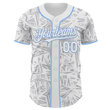 Custom White Gray-Light Blue Geometric Cyber Starburst Authentic Baseball Jersey