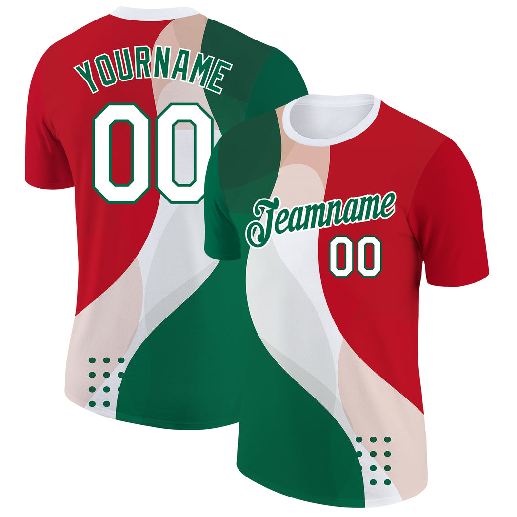 Custom Red White-Kelly Green 3D Mexico Performance T-Shirt