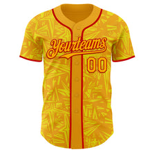Load image into Gallery viewer, Custom Gold Light Yellow-Red Geometric Cyber Starburst Authentic Baseball Jersey
