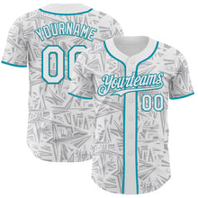 Load image into Gallery viewer, Custom White Gray-Teal Geometric Cyber Starburst Authentic Baseball Jersey
