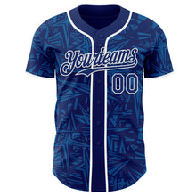 Laden Sie das Bild in den Galerie-Viewer, Custom Royal Blue-White Geometric Cyber Starburst Authentic Baseball Jersey
