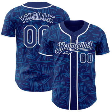 Custom Royal Blue-White Geometric Cyber Starburst Authentic Baseball Jersey