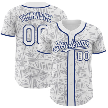 Custom White Gray-Royal Geometric Cyber Starburst Authentic Baseball Jersey