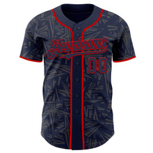 Load image into Gallery viewer, Custom Navy Steel Gray-Red Geometric Cyber Starburst Authentic Baseball Jersey
