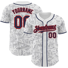 Laden Sie das Bild in den Galerie-Viewer, Custom White Navy Gray-Red Geometric Cyber Starburst Authentic Baseball Jersey
