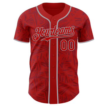 Custom Red-Gray Geometric Cyber Starburst Authentic Baseball Jersey