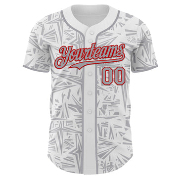Custom White Gray-Red Geometric Cyber Starburst Authentic Baseball Jersey