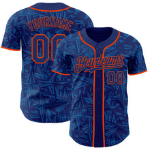 Laden Sie das Bild in den Galerie-Viewer, Custom Royal Blue-Orange Geometric Cyber Starburst Authentic Baseball Jersey
