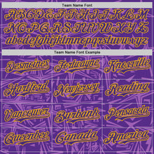 Laden Sie das Bild in den Galerie-Viewer, Custom Purple Medium Purple-Gold Geometric Cyber Starburst Authentic Baseball Jersey

