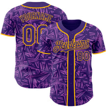 Laden Sie das Bild in den Galerie-Viewer, Custom Purple Medium Purple-Gold Geometric Cyber Starburst Authentic Baseball Jersey
