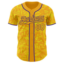 Load image into Gallery viewer, Custom Gold Light Yellow-Purple Geometric Cyber Starburst Authentic Baseball Jersey

