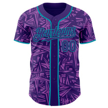 Laden Sie das Bild in den Galerie-Viewer, Custom Purple Medium Purple-Teal Geometric Cyber Starburst Authentic Baseball Jersey
