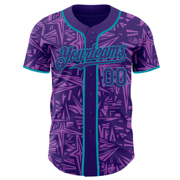 Custom Purple Medium Purple-Teal Geometric Cyber Starburst Authentic Baseball Jersey