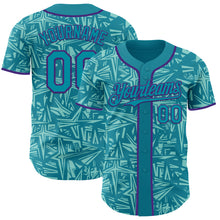 Laden Sie das Bild in den Galerie-Viewer, Custom Teal Ice Blue-Purple Geometric Cyber Starburst Authentic Baseball Jersey
