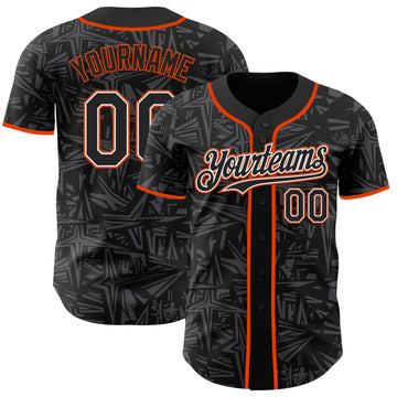 Custom Black Steel Gray White-Orange Geometric Cyber Starburst Authentic Baseball Jersey