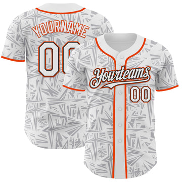 Custom White Gray Black-Orange Geometric Cyber Starburst Authentic Baseball Jersey