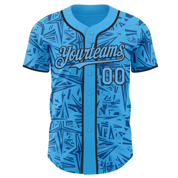 Custom Sky Blue Blue-Black Geometric Cyber Starburst Authentic Baseball Jersey