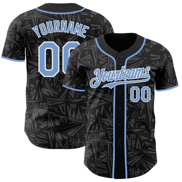 Custom Black Light Blue Steel Gray-White Geometric Cyber Starburst Authentic Baseball Jersey